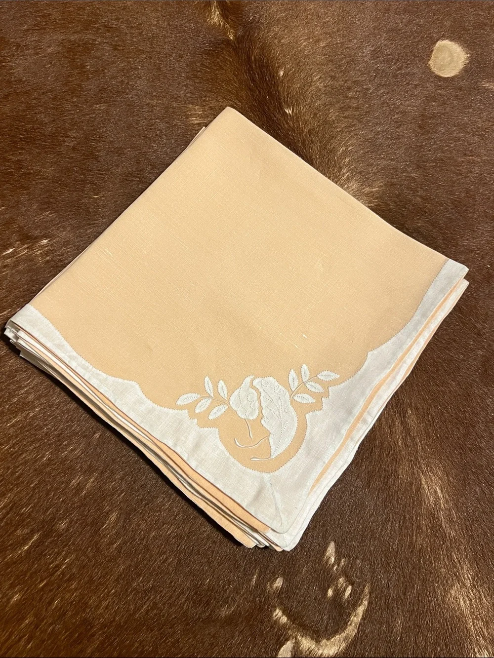 Peach Floral Embroidered Cocktail Napkins - Set of 8